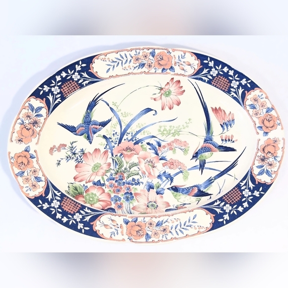 Vintage Ceramic Serving Platter Birds of Paradise with Flowers Made In Japan - Picture 1 of 4